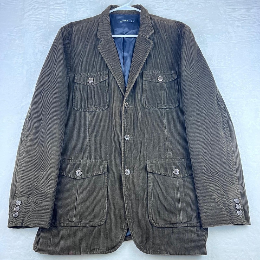 Nautica Men's Brown Corduroy Blazer Jacket XL 4 Pocket Casual Sport Coat